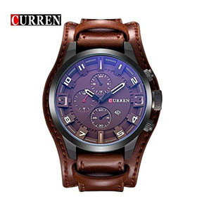 Men's Fashion Sport Quartz Watch Luxury Quartz Leather Strap Clock - Brown