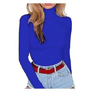 Blue Stretchy Turtle Neck Top