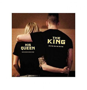 Black Men, Women Fashion Couple THE KING,HIS Queen Golden Letter Print T-Shirts