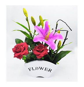Decoration Plastic Flower with white basket