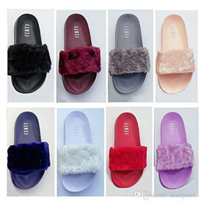 Fashion Women Warm Flat Platform Anti Slip Fur Slippers - Red