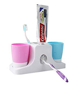 Toothpaste Dispenser With Toothbrush Holder & Two Cups