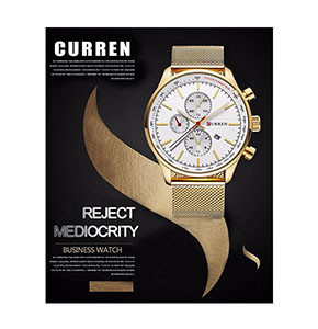 CURREN 8227 Business Men Quartz Watch with Decorative Sub-dial (Gold strap, white surface)